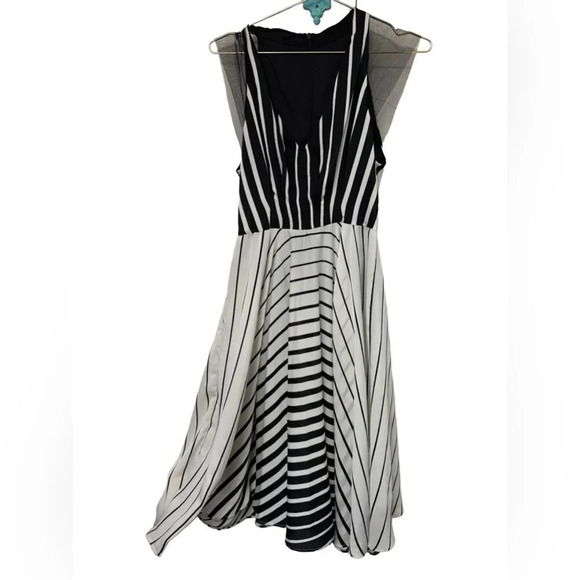 NWOT Eva Franco skater style dress silky stripes Sample Sz 0 - Picture 1 of 8